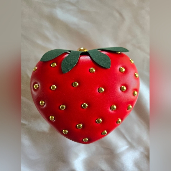 Strawberry Leather Bag With Chain In EUC - Picture 2 of 6